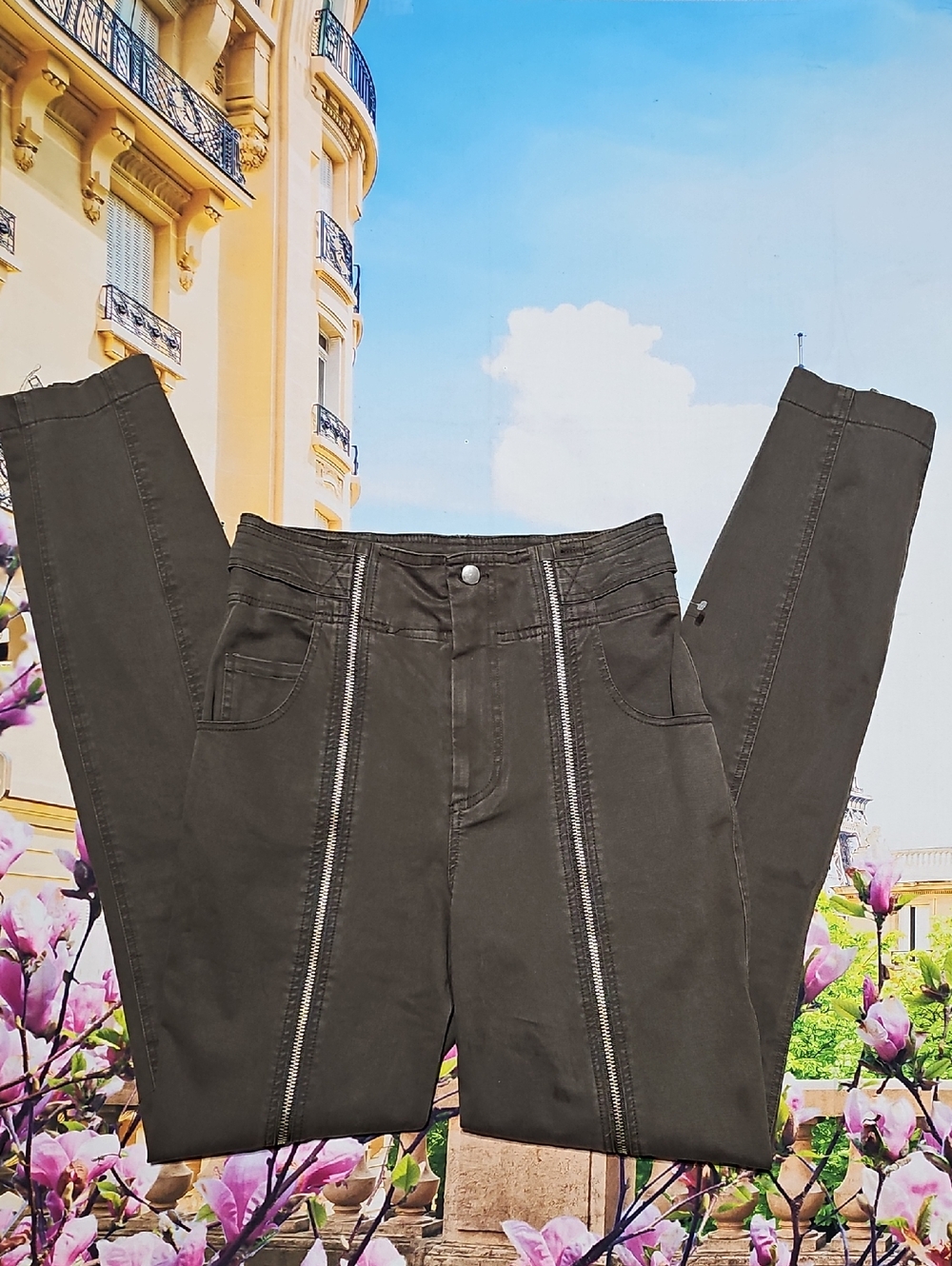 A.L.C. Zander Skinny High Waist Zip Front Pants Olive Green Size 0 New